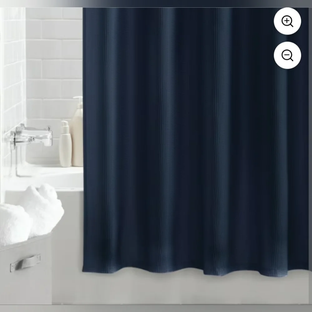 Washable Navy Blue Shower Curtain & Mat